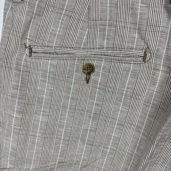 Tasso Elba Mens Plaid Shorts Tan White Cotton Linen Blend Size 36 Flat Front - Picture 3 of 4
